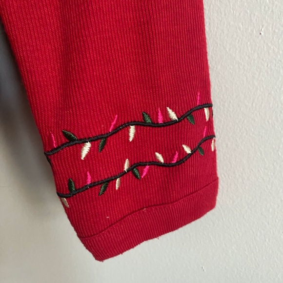 Red Zip-up Embroidered Christmas Cardigan Sweater - Picture 3 of 5
